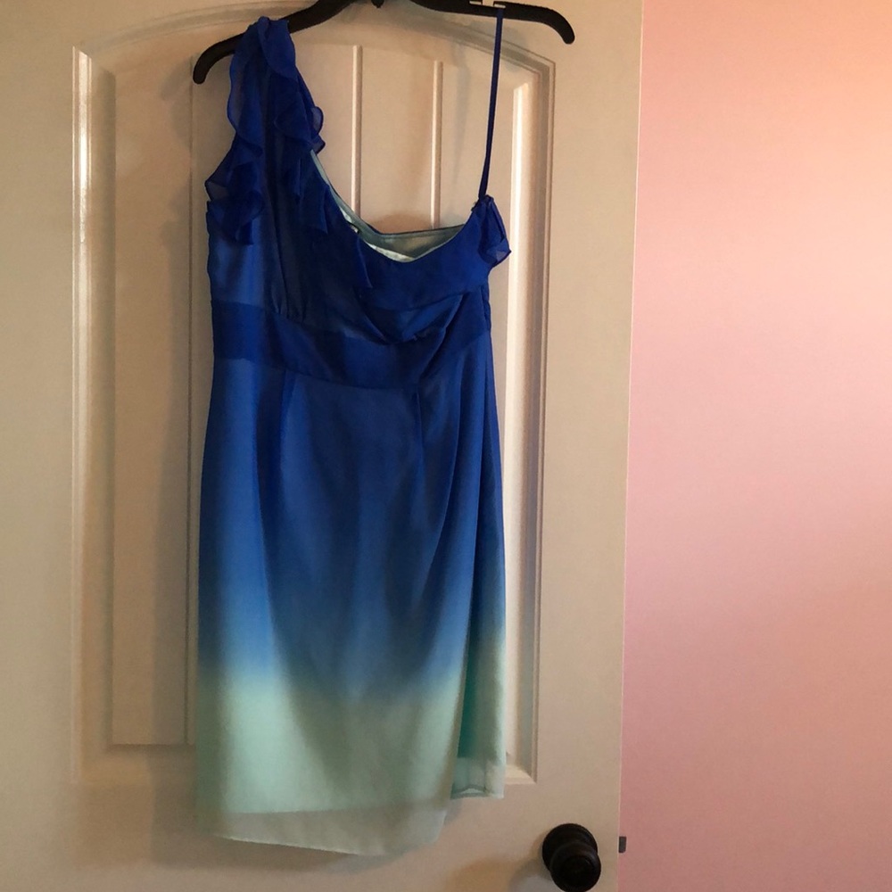 Womens cocktail on shoulder dress ombré blue turquoise size 6